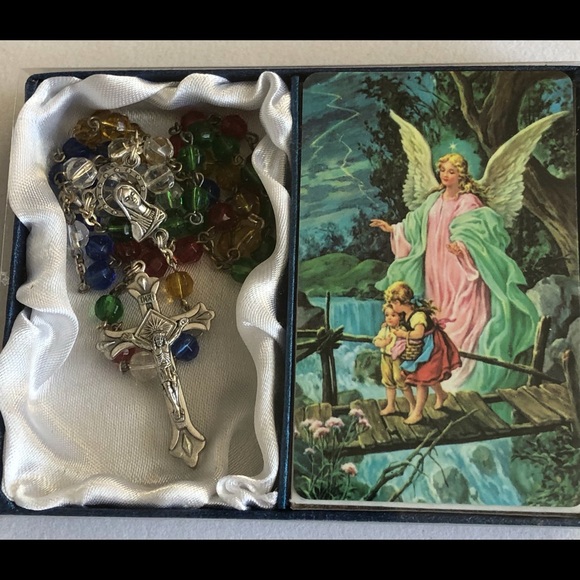 Italy New Old Stock Guardian Angel Multi Color Rainbow INRI Rosary - Picture 2 of 11